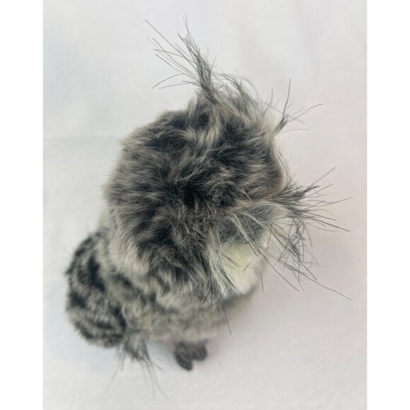 Realistic Aurora Great Horned Owl Plush Toy Yellow Eyes Fluffy Faux Fur Gray Whi - Picture 6 of 10